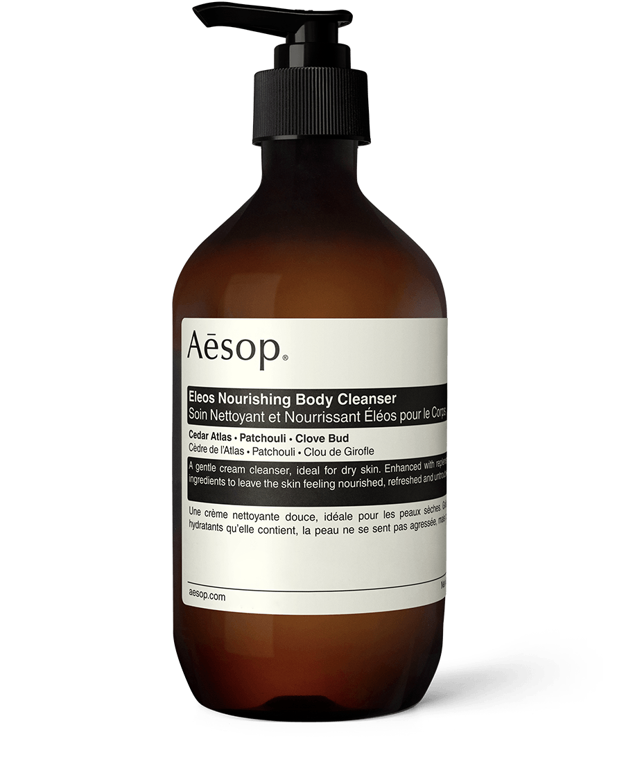 Eleos Nourishing Body Cleanser in a recycled plastic bottle. 