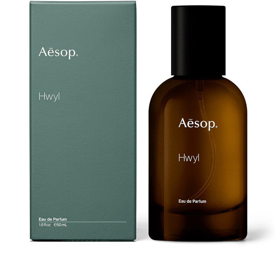 Hwyl Eau de Parfum in amber glass bottle with outer carton