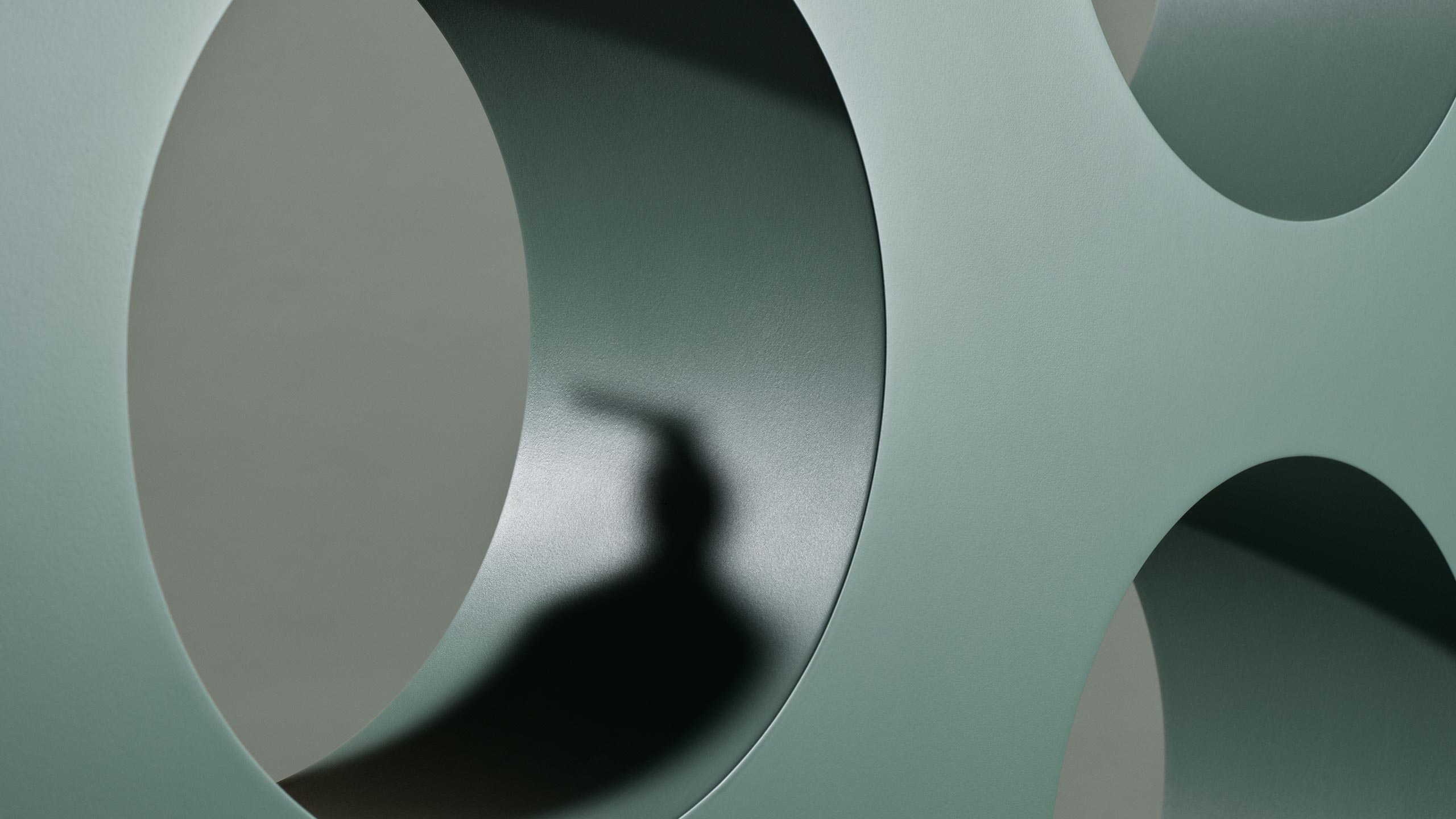 Shadows of Aesop products on green blocks.