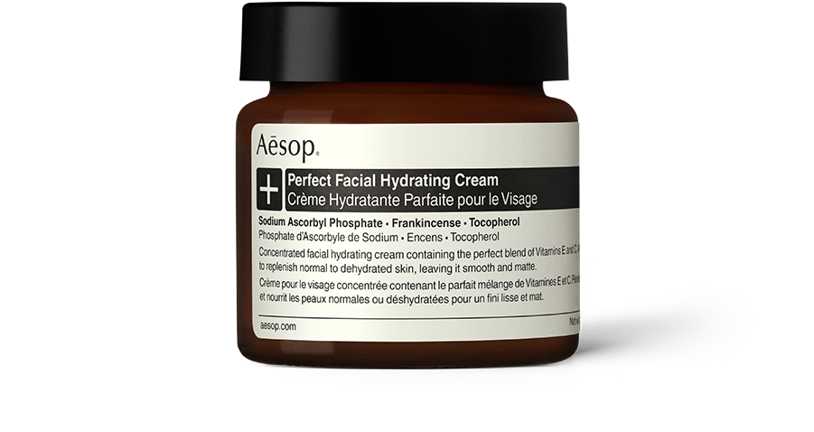 Perfect Facial Hydrating Cream in an amber glass jar with screw cap.