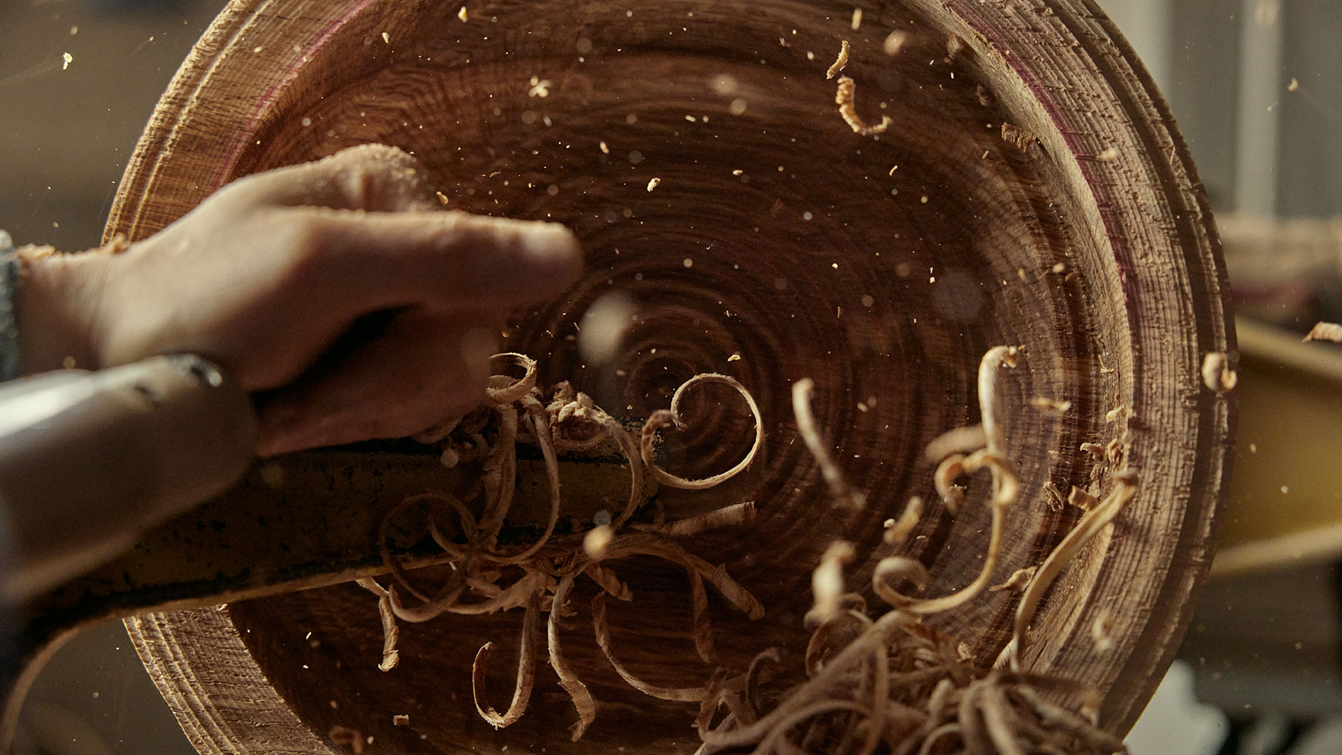 Woodworker shaping to the wood