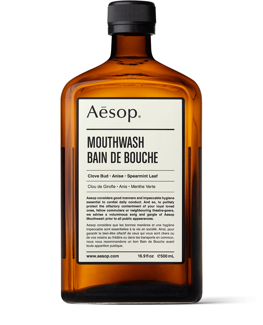 Mouthwash in amber glass bottle