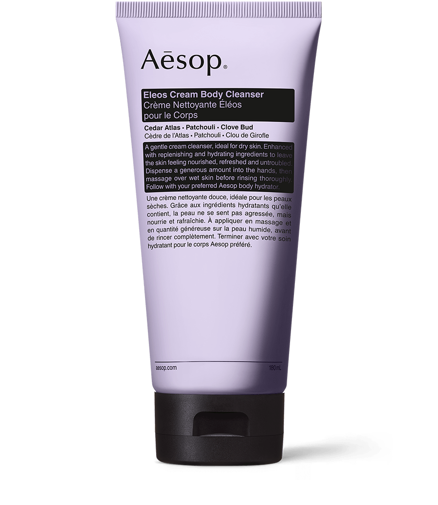 Eleos Cream Body Cleanser in a purple tube. 