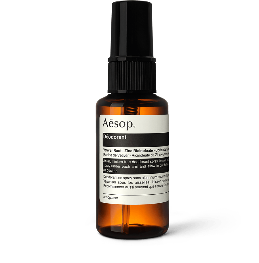 Deodorant in amber plastic bottle