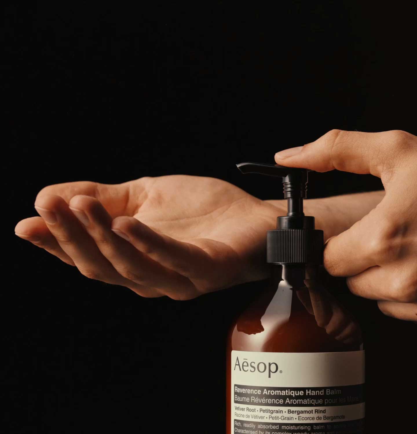 Hands rubbing the products