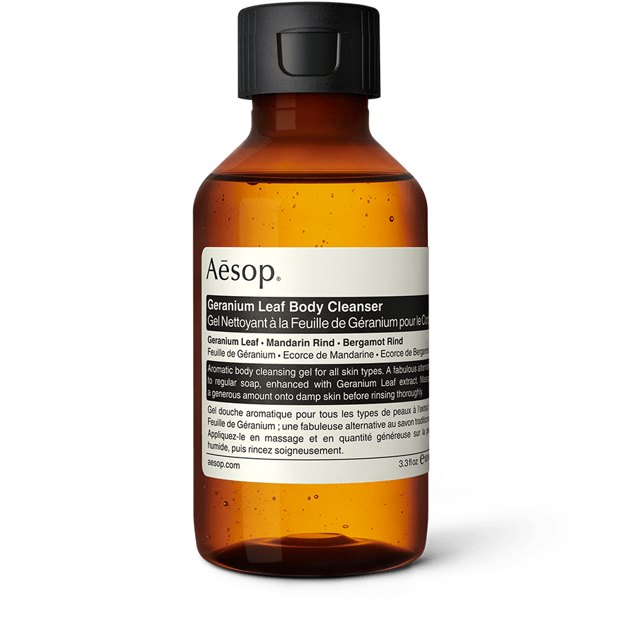 Geranium Leaf Body Cleanser 100 mL in a brown bottle
