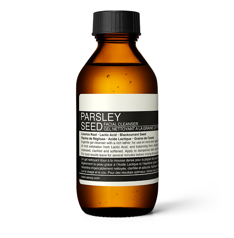 Parsley Seed Facial Cleanser in amber glass bottle